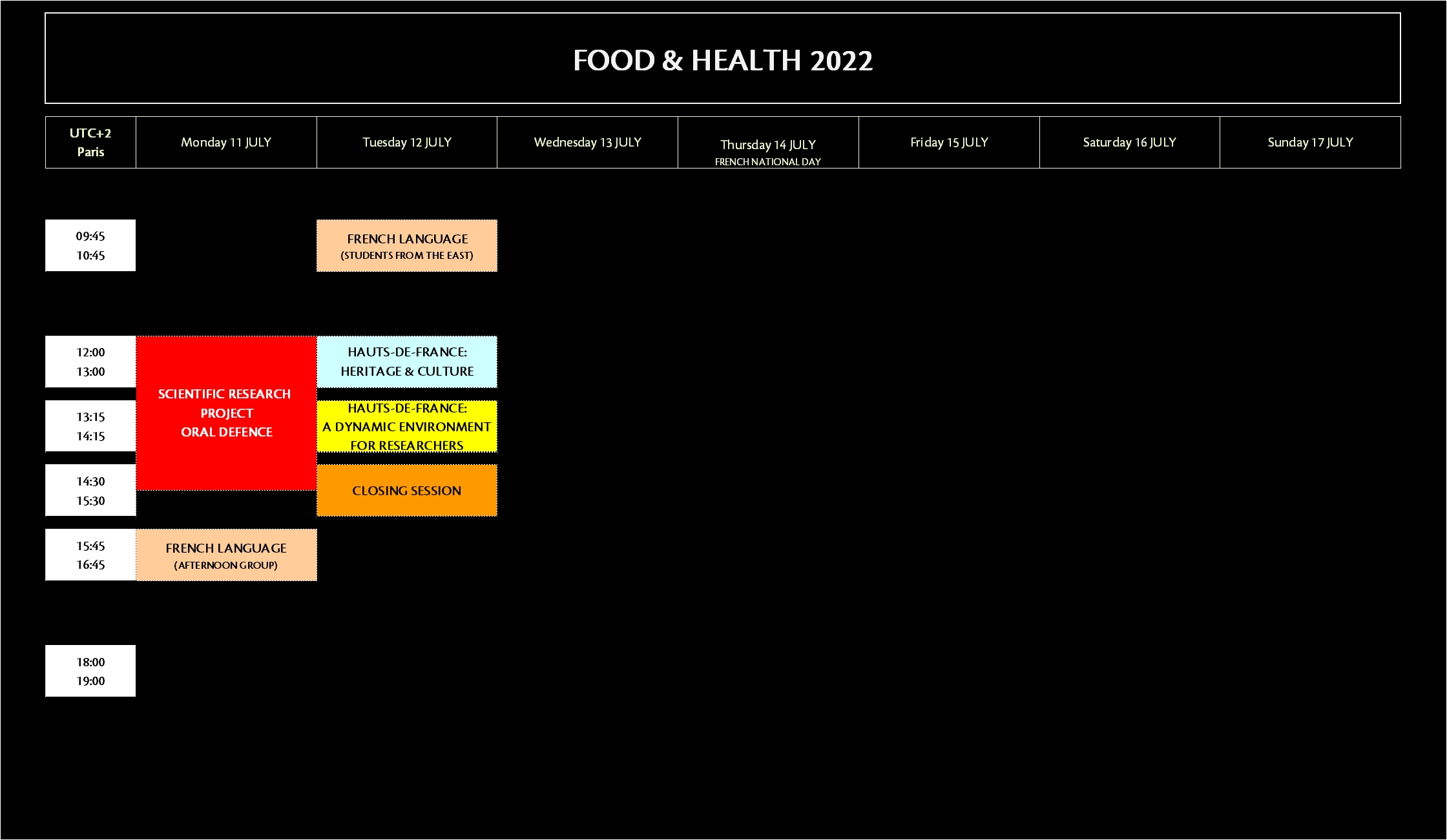 Programme at a Glance Food & Health 2